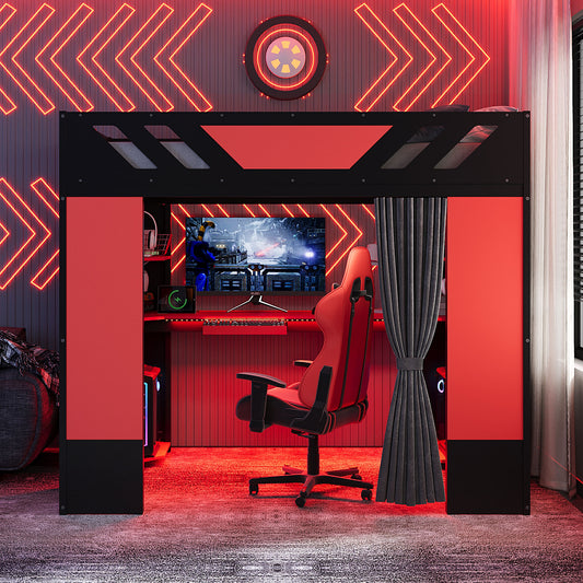 Full Size Wood Loft Bed with - Black+red - detail view 2