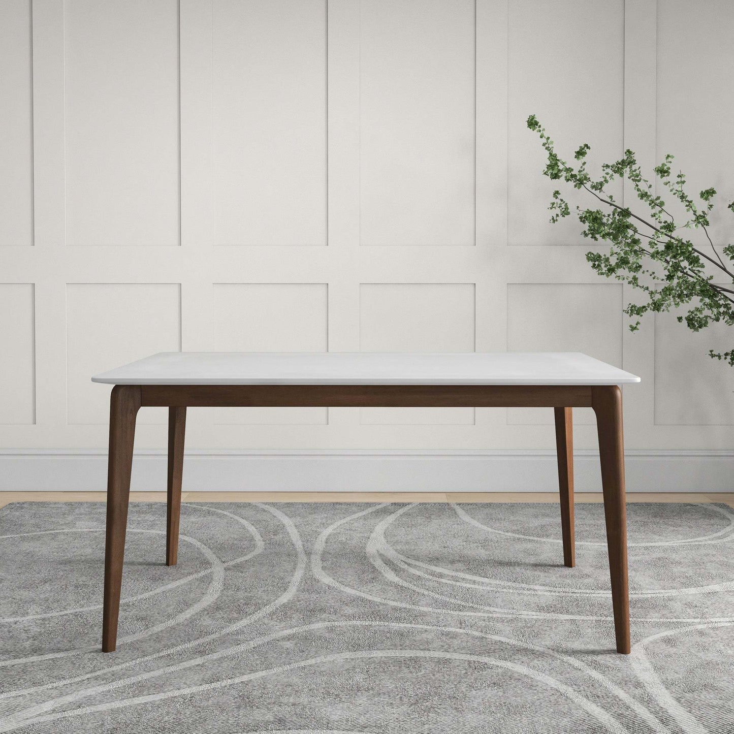 Brown and White Rectangular Solid Wood Dining Room Table with Brown Wood Base - detail view 8