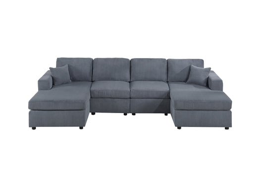 Stunning Modern Dark Gray 2pc Sectional Set Corduroy Couch LAF And RAF Chaise Armless Loveseat Living Room Furniture - detail view 2
