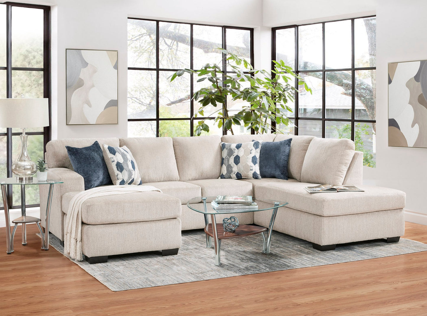 Catnapper 4550 Herringbone Oatmeal Double Chaise Sectional