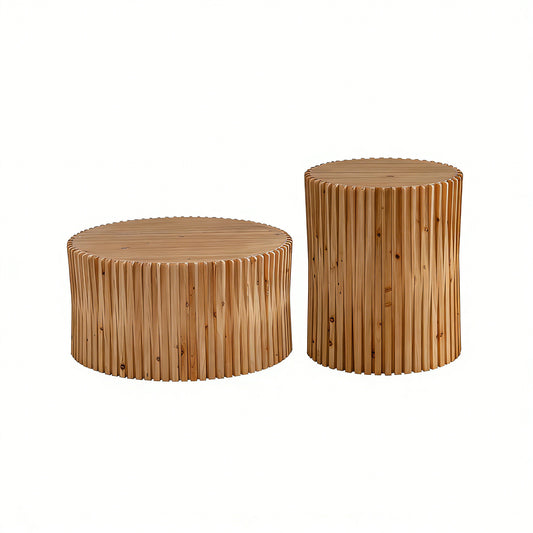 Natural Solid Wood+MDF 2-Piece Accent Table Set with Wood Legs (Set of 2) - primary color shot