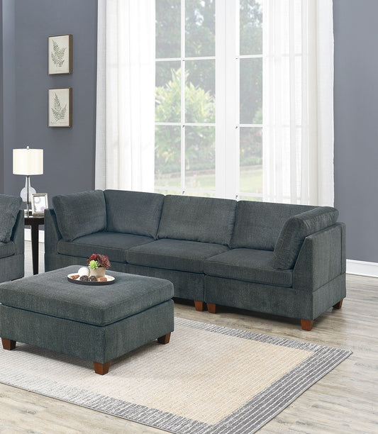 Living Room Furniture Gray Chenille Modular Sectional 7pc Set Modular Sofa Set Couch 3x Corner Wedge 3x Armless Chairs and 1x Ottoman - detail view 2