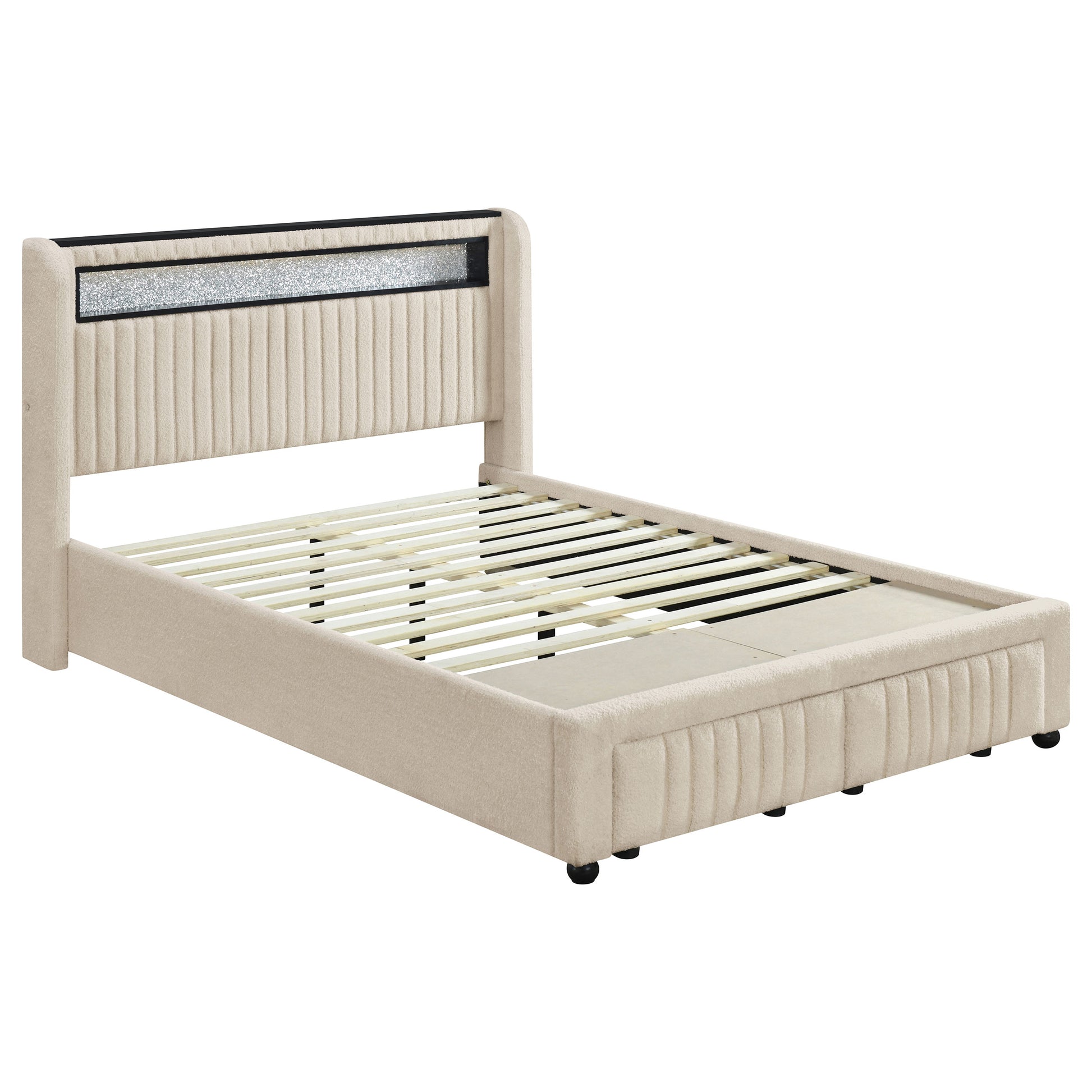 Madison Upholstered LED Full Storage Platform Bed – Cream