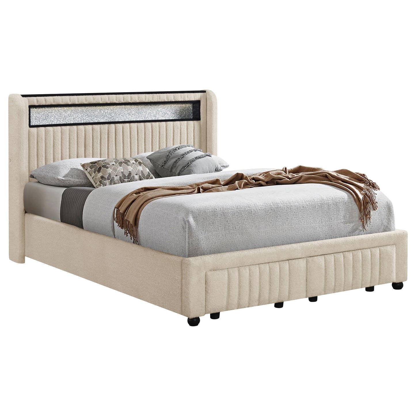 Madison Upholstered LED Full Storage Platform Bed – Cream