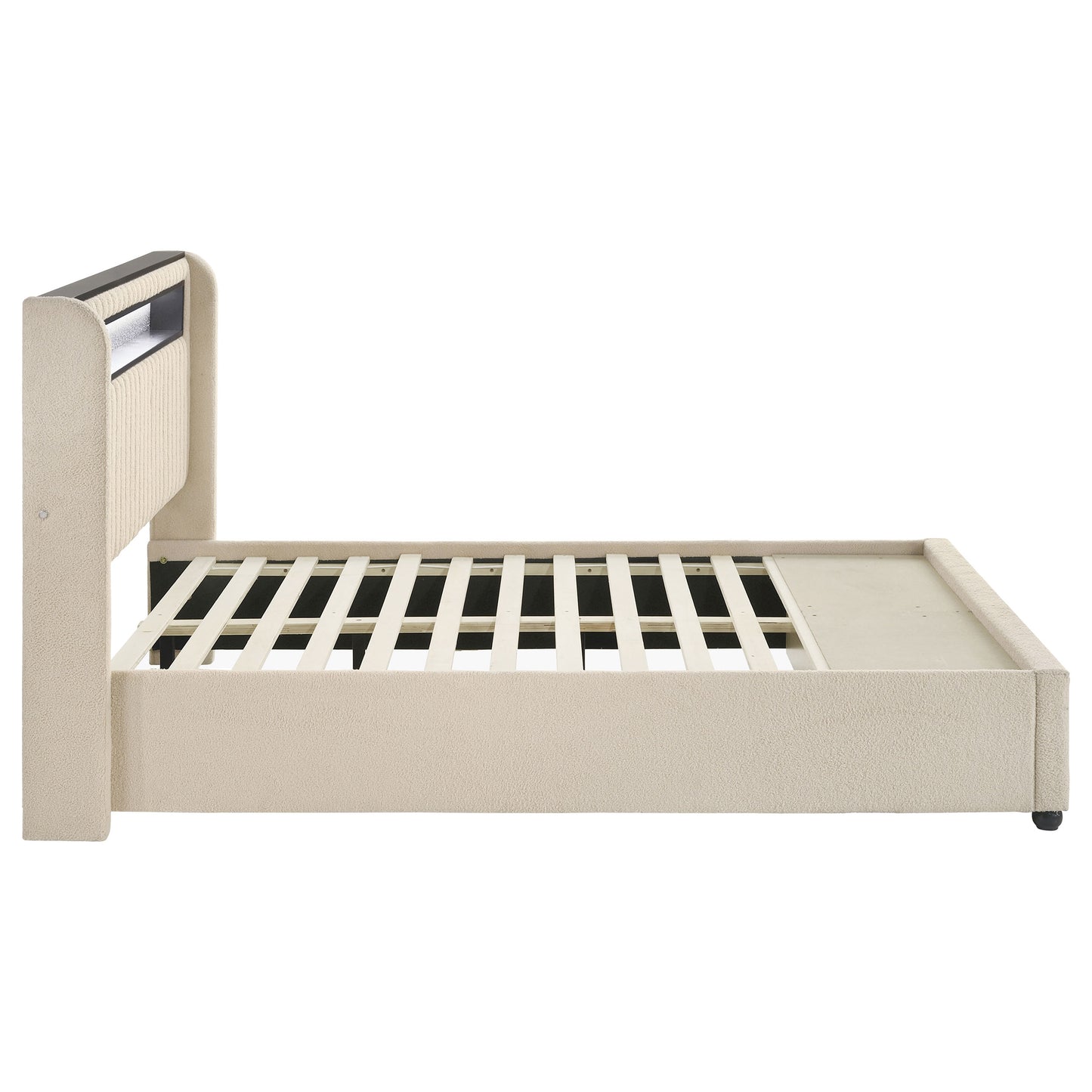 Madison Upholstered LED Full Storage Platform Bed – Cream