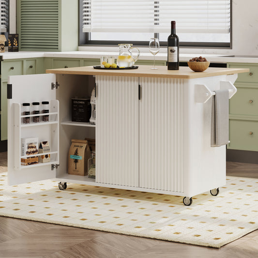 K&k 51' Fluted Kitchen Island with Drop Leaf - White - detail view 2
