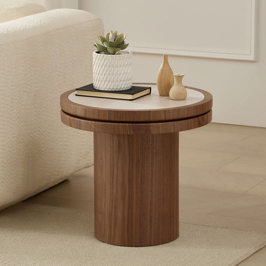 19" Round MDF Side Table Sintered Stone Tabletop - Walnut - detail view 2