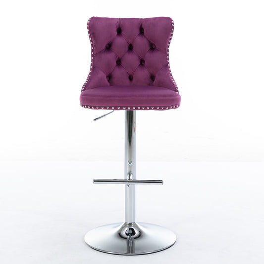 Prudence Velvet Adjustable Height Bar Stools Set of 2 Purple