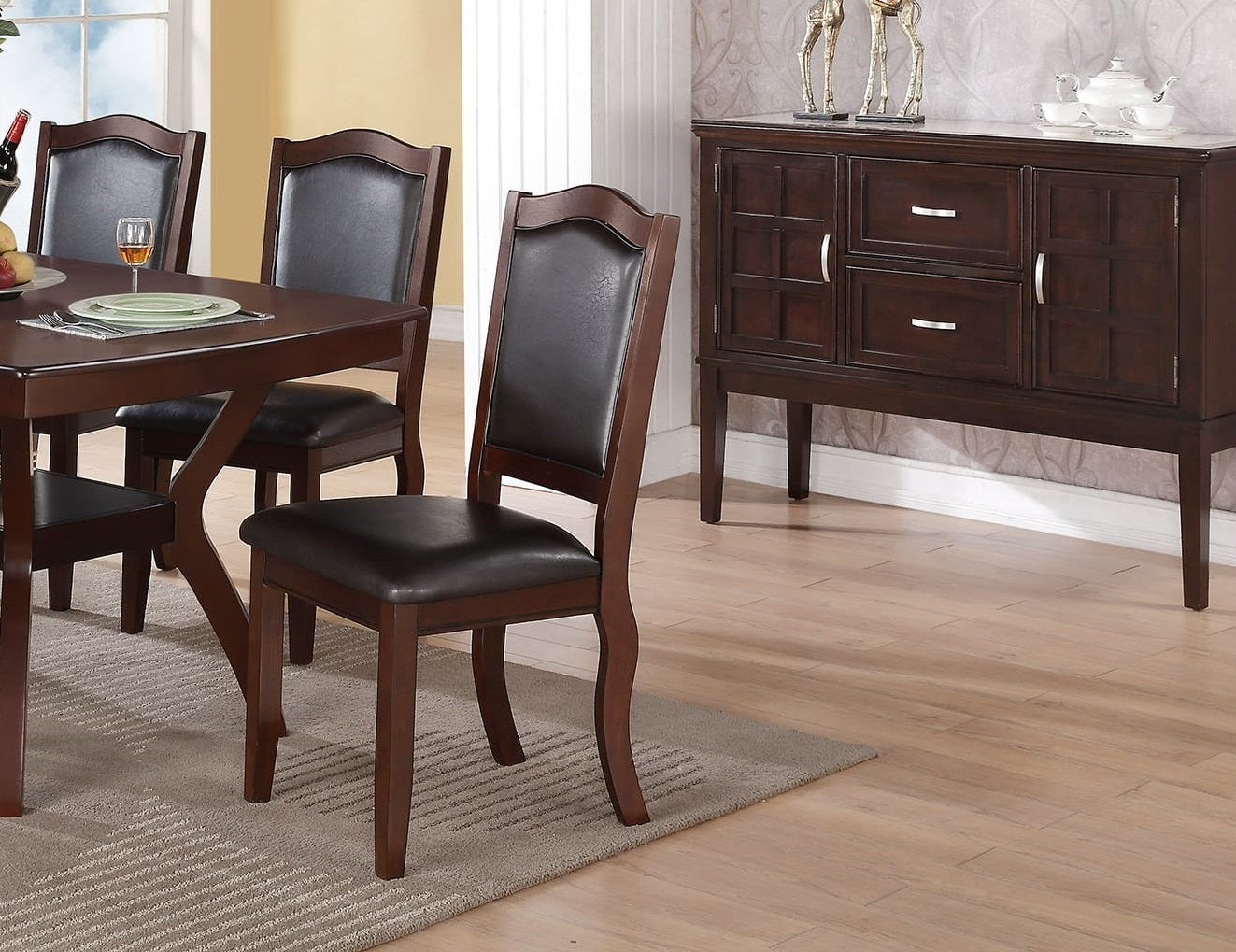 Charlotte Traditional Solid Wood Dining Chairs with Leatherette Padded Seats Set of 2 , Dark Brown