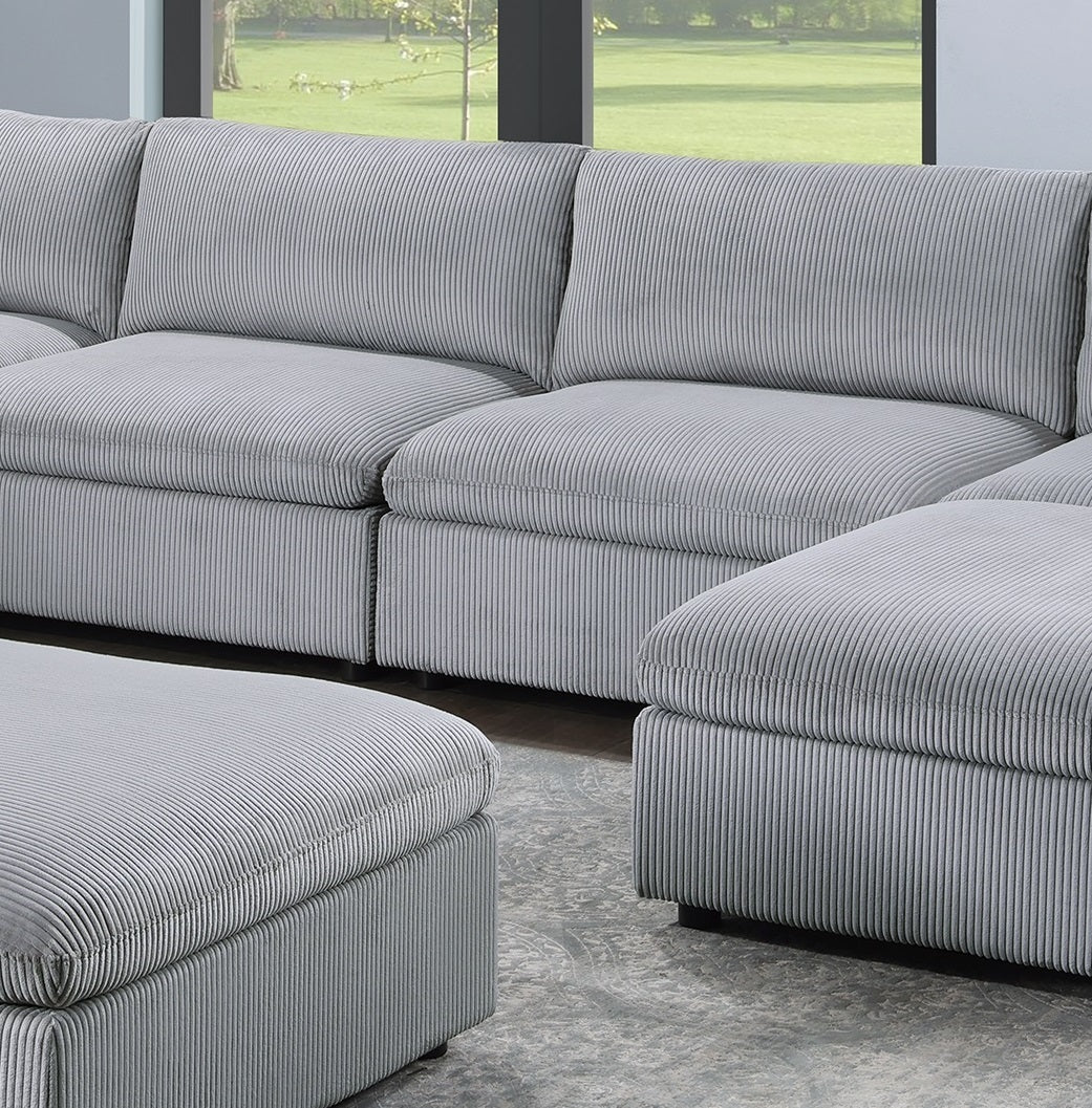 Dark Gray Color 8pc Modular Sectional Set Corduroy Upholstery Couch 3x Corner wedge 3x Armless Chairs 2x Ottomans Living Room Furniture - detail view 8