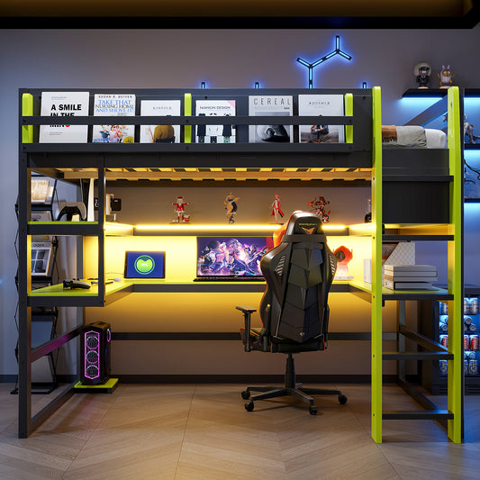 Full Size Wood Loft Bed with Desk - Green - detail view 2