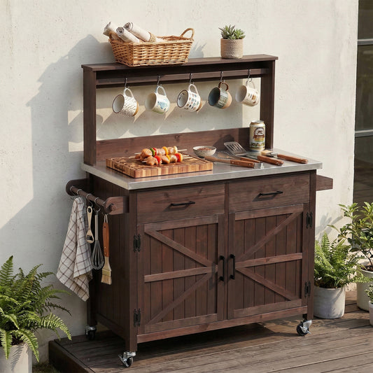 K&k 54.1' Outdoor Kitchen Island with High Shelf - Brown - detail view 2