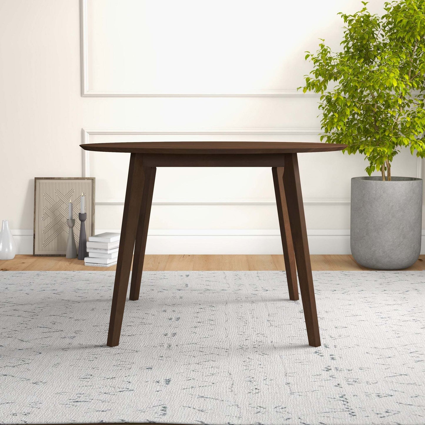 Lara Mid-Century Modern Dining Table Walnut Finish Solid Wood 43 Inch - detail view 8