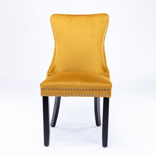 Honoria Velvet Wingback Side Chairs with Button Tufted Back, Yellow