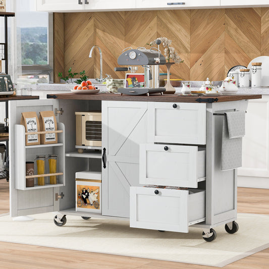 K&k 54.5' Farmhouse Kitchen Island with Power Outlet - White - detail view 2