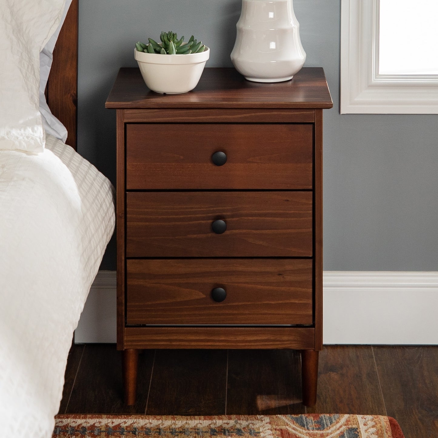 Elevia Modern Minimalist Solid Wood Nightstand - Walnut