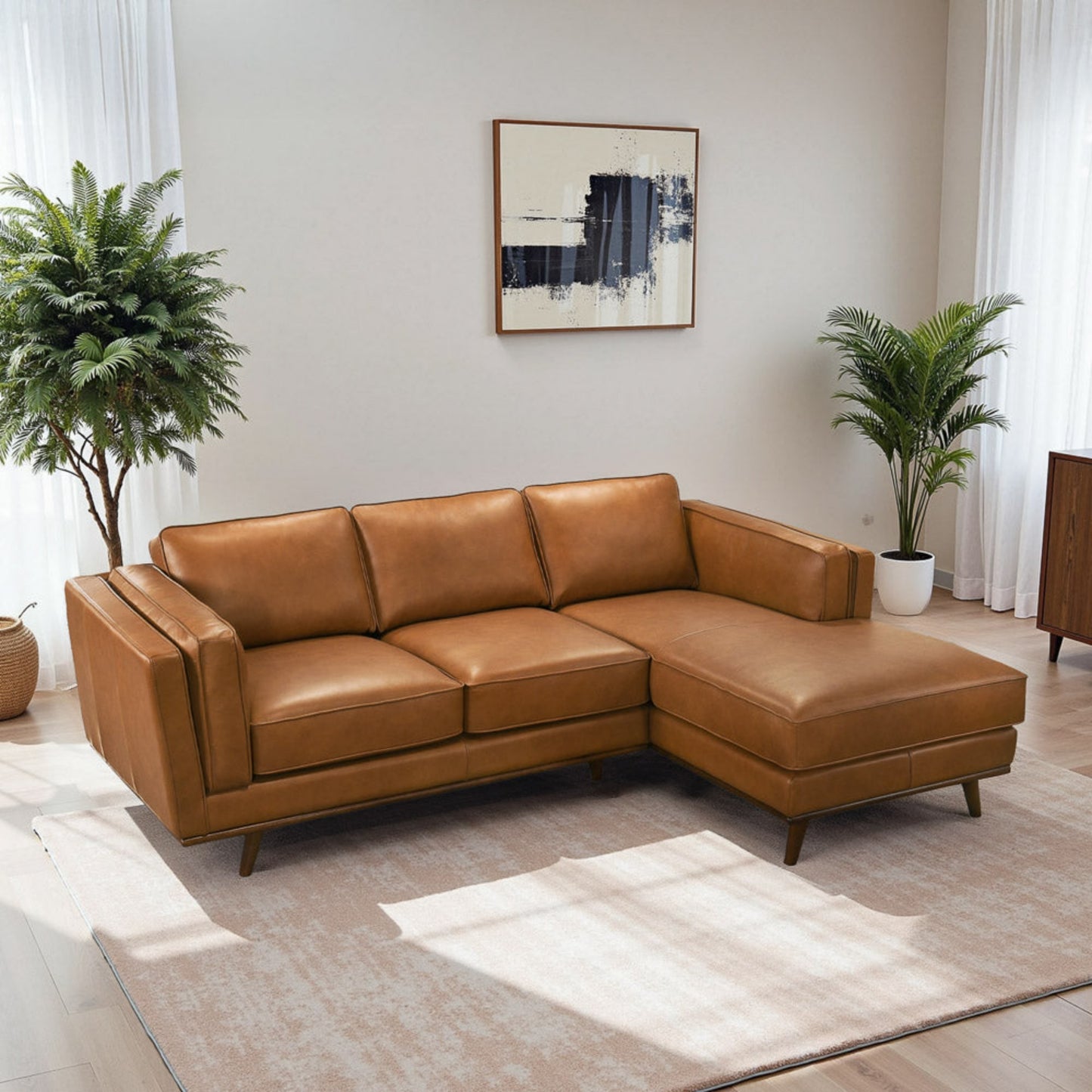 Chase Genuine Leather Sectional Sofa Right Facing Tan Full Leather 90.90' - detail view 8