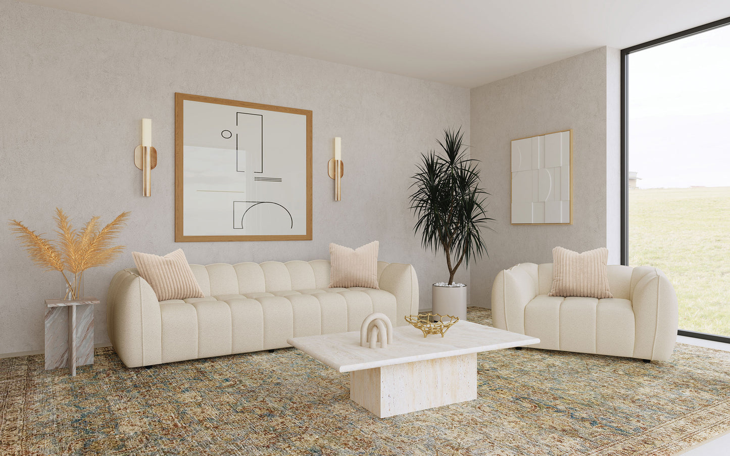 Winchester Boucle Upholstered Chair and a Half, Sand Pebble