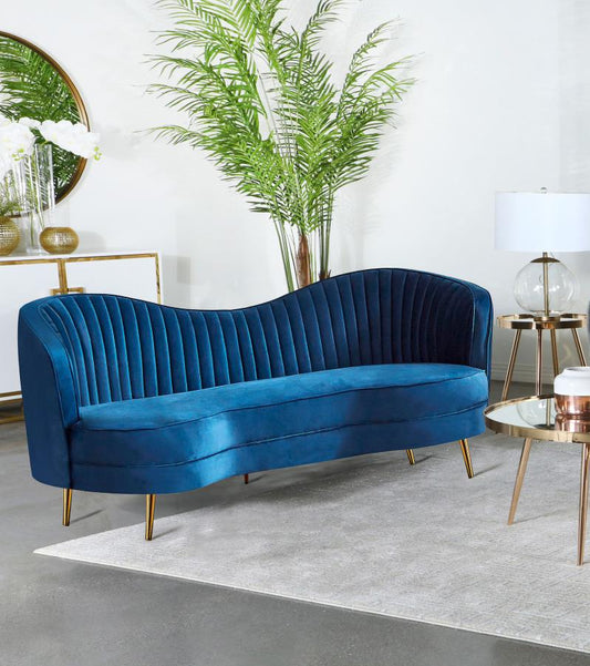 Sophia Modern Glam Sofa & Loveseat in Blue Velvet