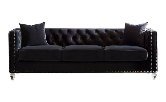 Delilah Black Velvet & Crushed Crystal Glam Sofa Living Room Set