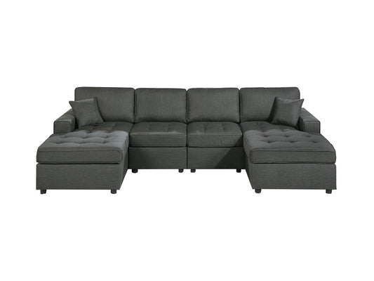 Contemporary Style Sectional Sofa Set RAF And LAF Chaise Armless Chairs Ash Black Color Dorris Fabric Tufted Couch Pillows Living Room - detail view 2