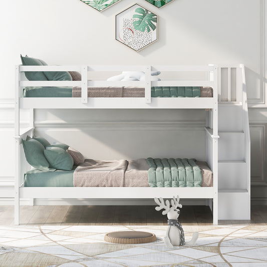 Stairway Full-over-Full Bunk Bed with Storage and Guard Rail - White - detail view 2