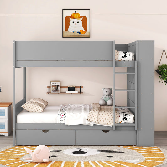 Full over Full Bunk Bed with 2 Drawers and Multi-Layer Cabinet - Gray - detail view 2