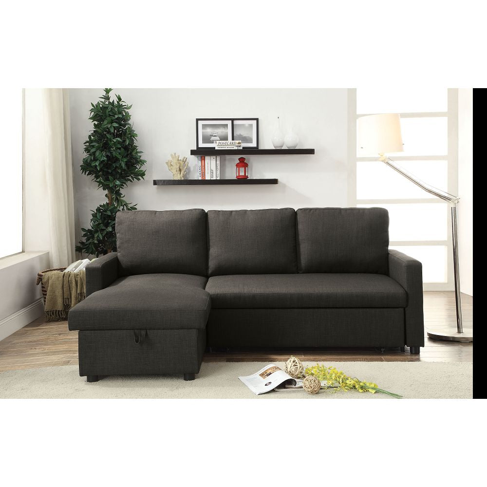 ACME Hiltons Sectional Sofa w/Sleeper in Charcoal Linen 52300
