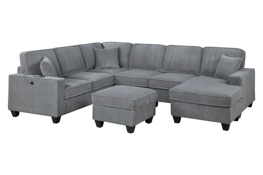 LAF Loveseat With USB Port Modern style 5pc Sectional Set Corner Wedge Armless Chair Cocktail Ottoman RAF Loveseat With Storage Fog Finish - detail view 2