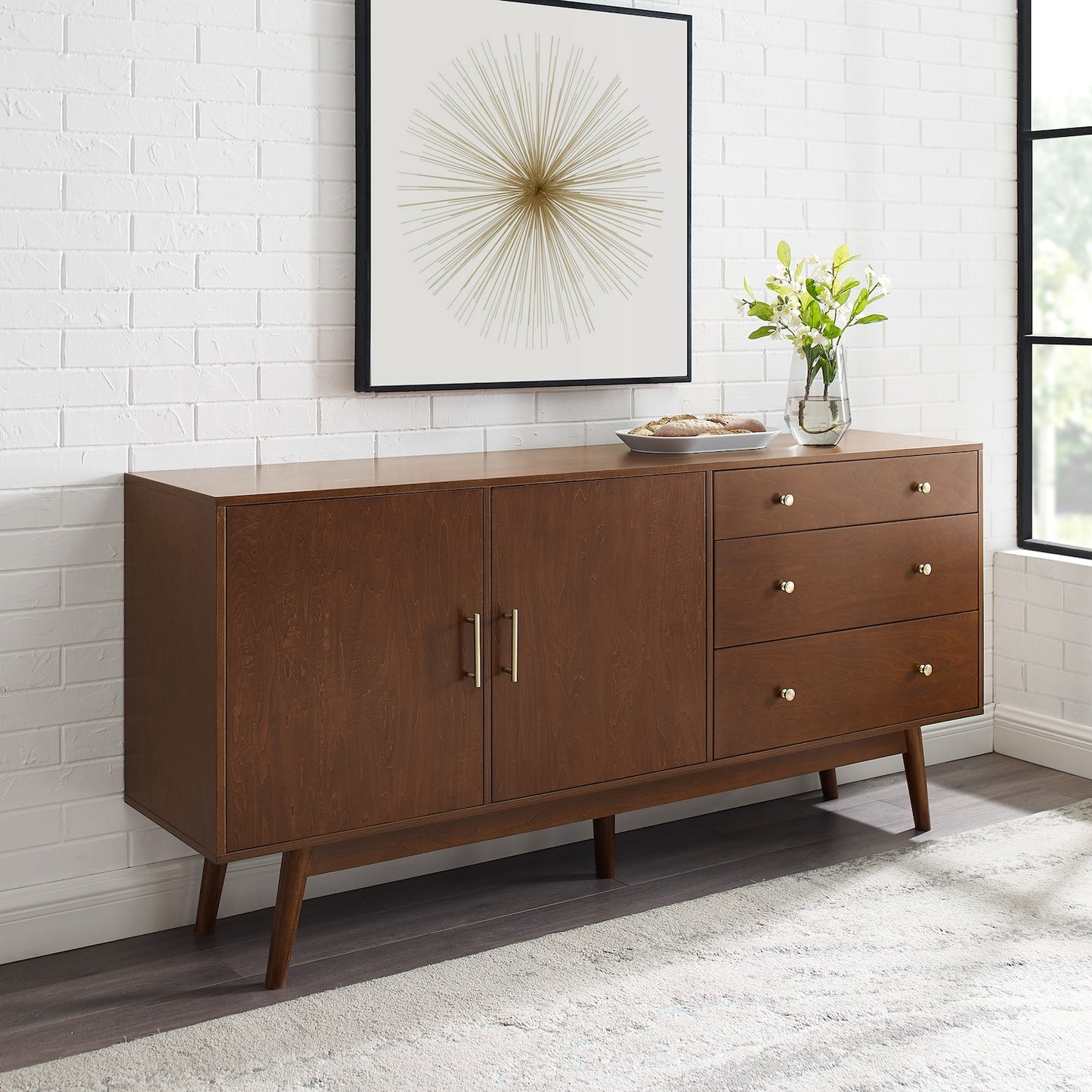 Modovive Mid-Century Modern Sideboard - Walnut