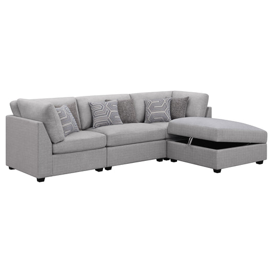 Cambria 4-Piece Light Grey Linen Modular Sectional & Storage Ottoman