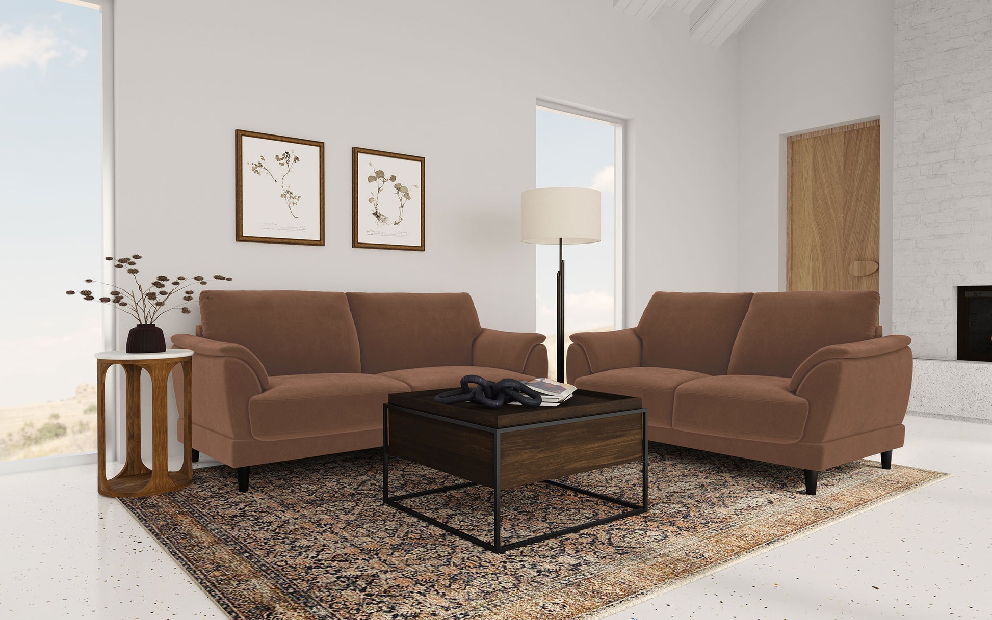 Selma Rust Velvet Upholstered Living Room Collection