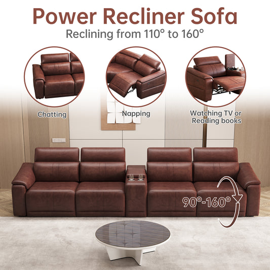 5-Piece Modular Leather Sofa with 2 Cup Holders,Comfortable Sectional Sofa Set for Living Room, Dark Brown - primary image