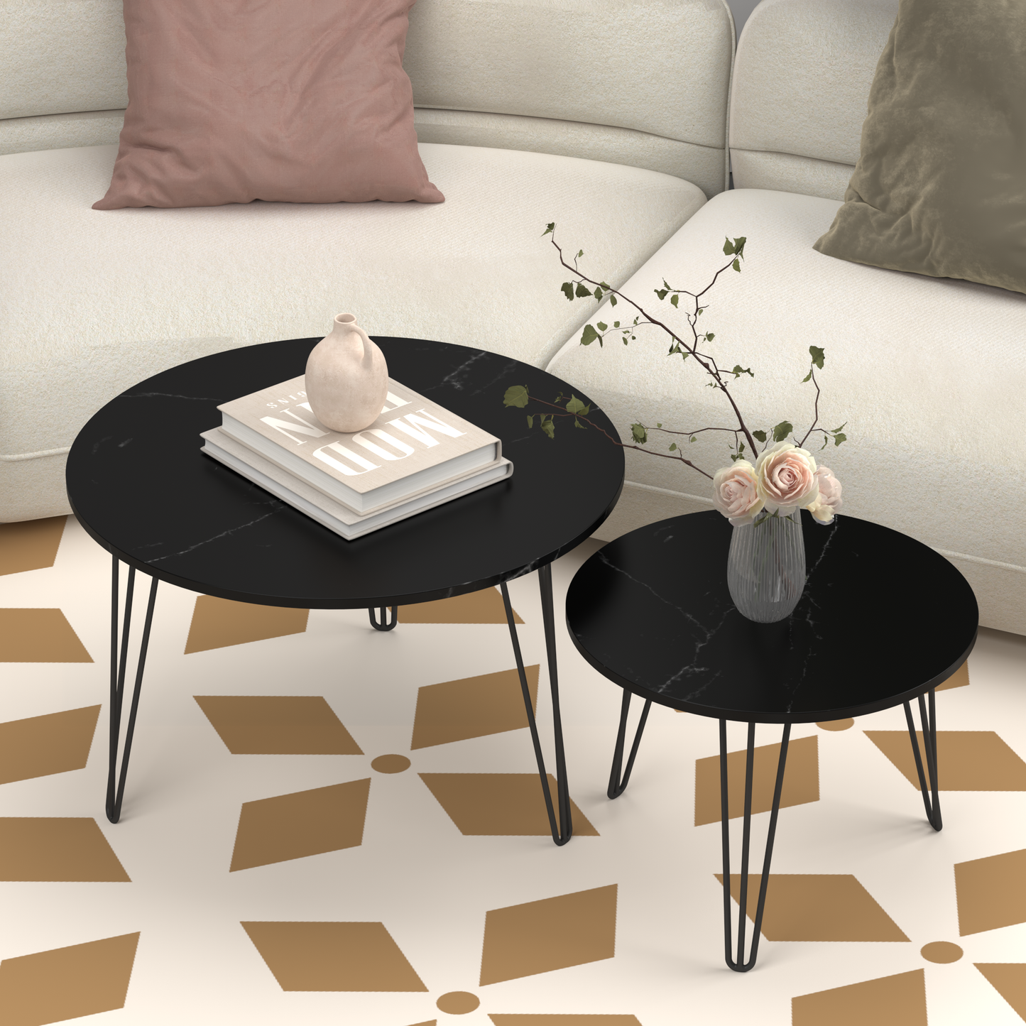Black Wood+metal Steel Frame Nesting Tables with Black Legs - detail view 8