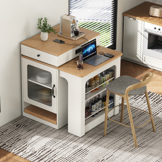 K&k 59.5' Kitchen Island with Extendable Dining Table - White - detail view 2