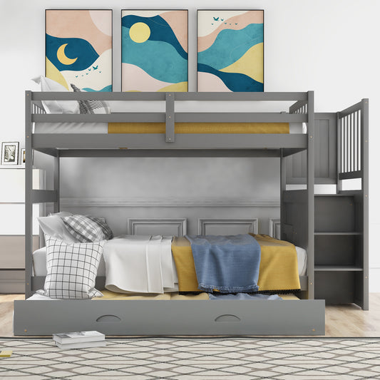Full over Full Bunk Bed with Twin Size Trundle - Gray - detail view 2
