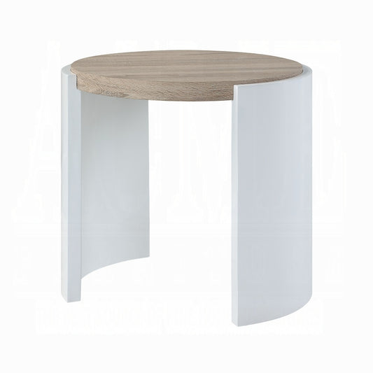 Oriel Oak and White High Gloss End Table with Sled Base
