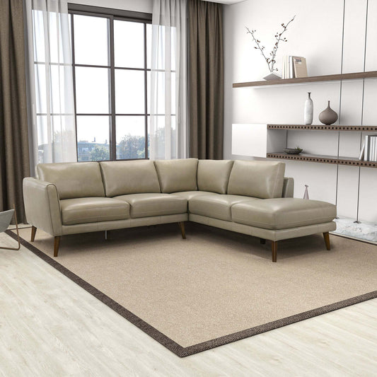 Benson Beige Leather Sectional Sofa with Right Facing Chaise Mid-Century Modern Design - detail view 2