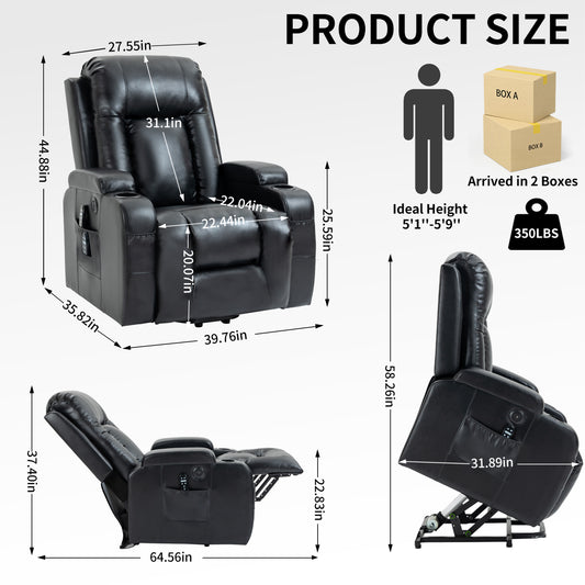 Infinite Position Up to 350 LBS Power Lift Recliner Chair for Elderly - Black - detail view 2