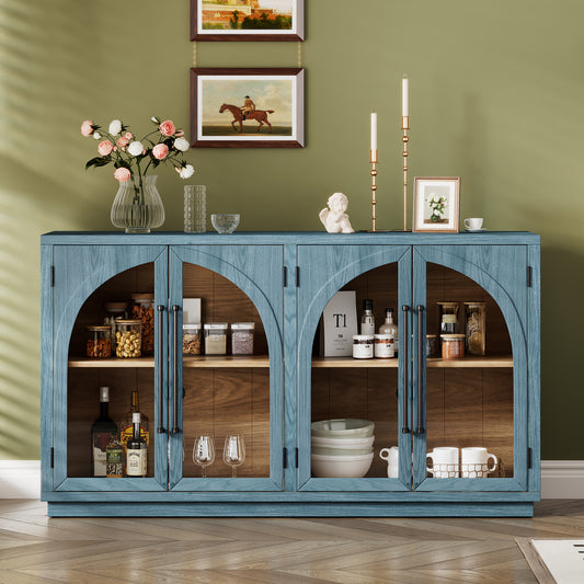 TREXM 4-Door Large Storage Sideboard Buffet Cabinet with Glass Doors - Navy - detail view 2