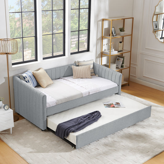 Tellis Modern Gray Linen Daybed & Trundle Set