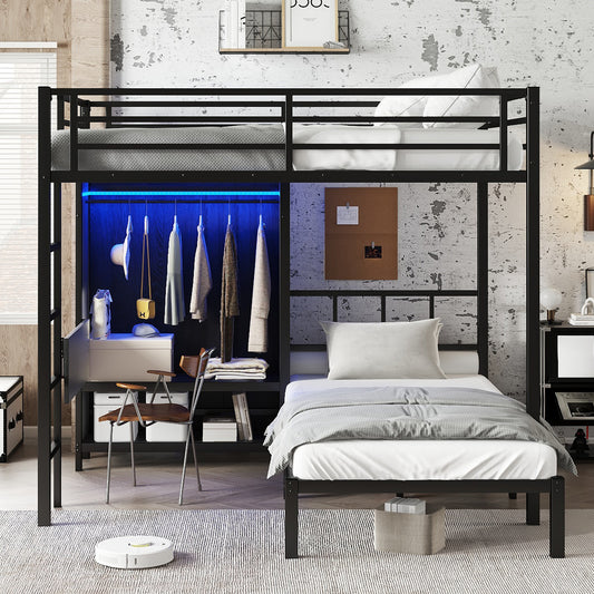 Full XL over Twin Metal Bunk Bed with Folding Desk - Black - detail view 2
