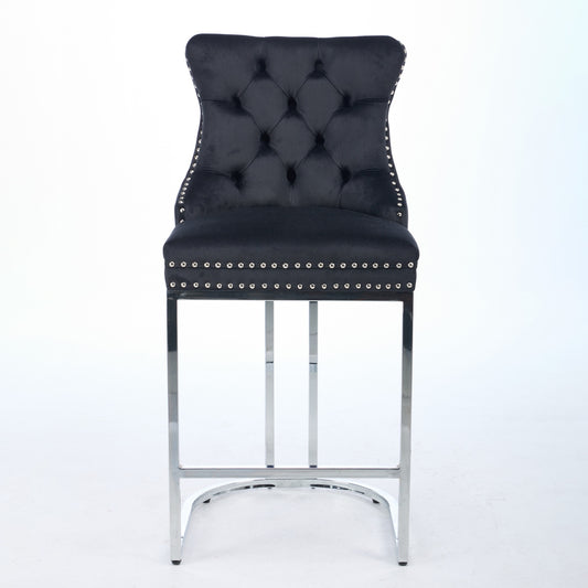 Idella 25" Velvet Counter Height Bar Stools Set of 2 Black