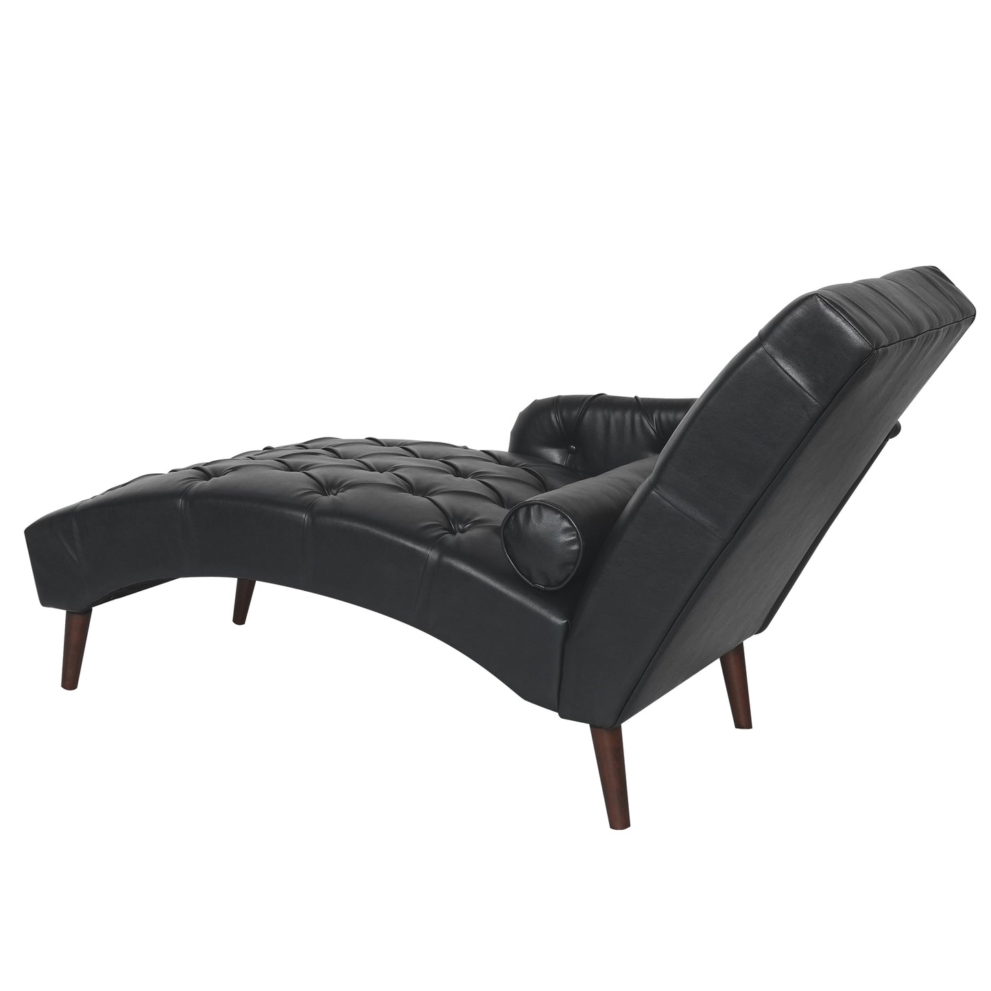 Chaise Lounge Arm Chair Indoor with Pillow & Solid Wood Legs - Black - detail view 8