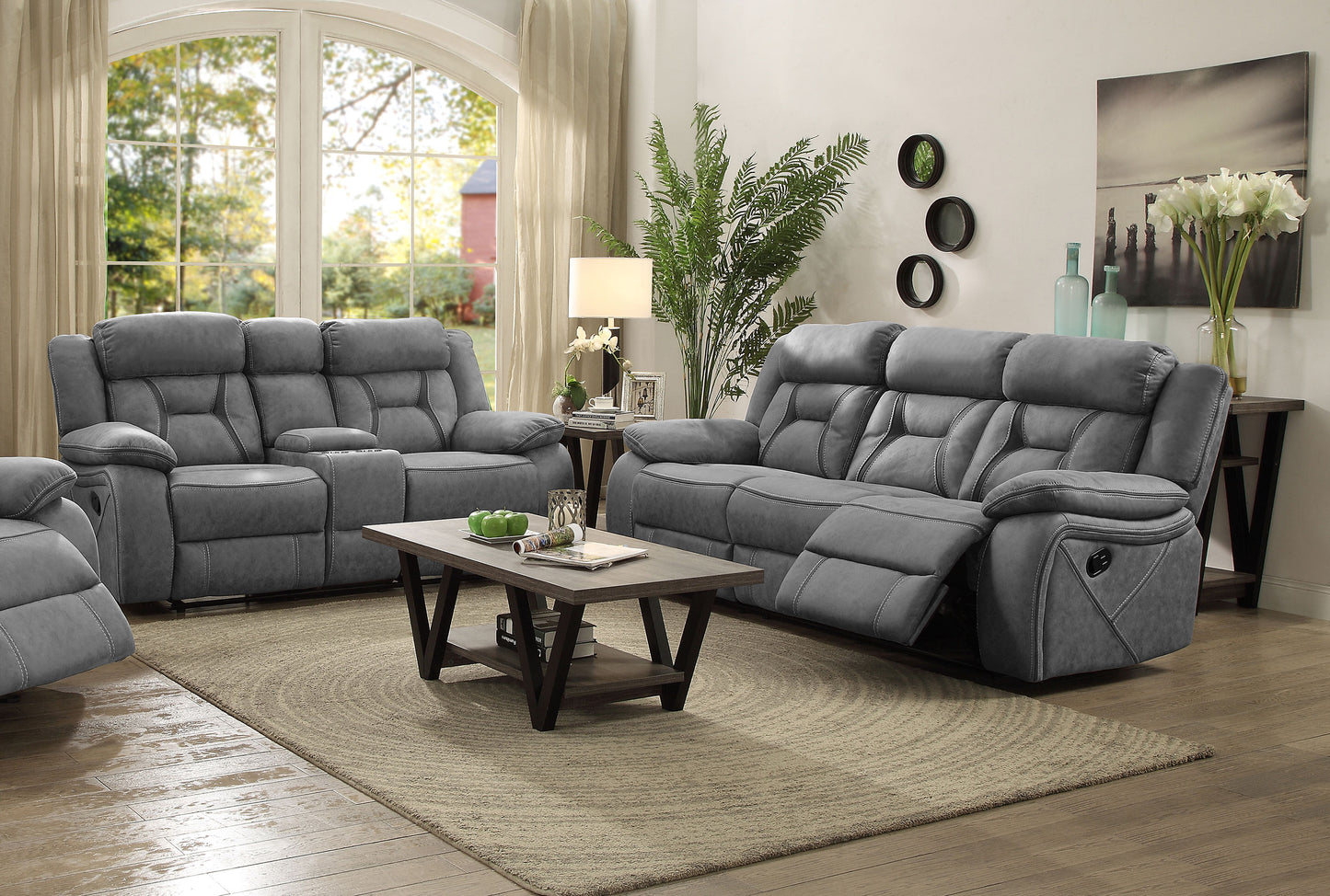 Bruno Plush Gray Faux Suede Reclining Sofa & Loveseat Set