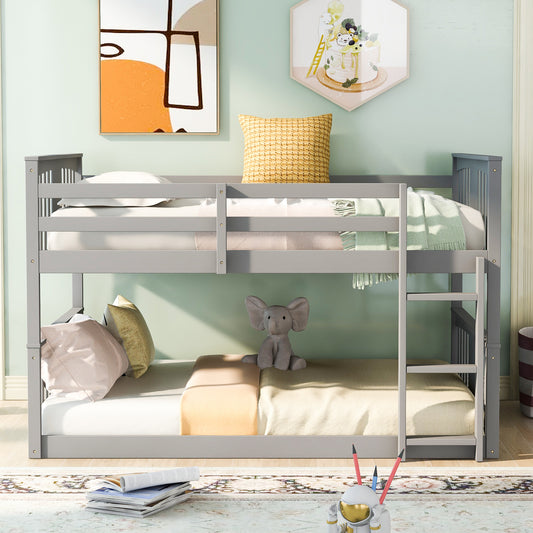 Full Over Full Bunk Bed with Ladder, Gray
