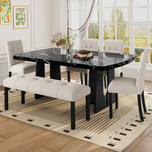 6 Piece Modern Dining Table Set - Beige,black - detail view 2