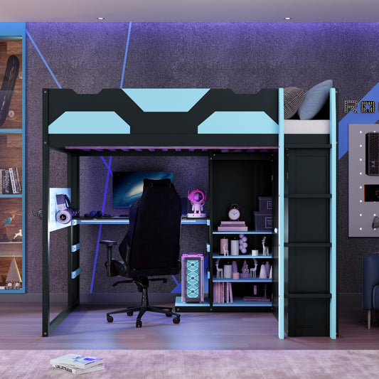 Full Size Wood Loft Bed with Desk - Blue - detail view 2