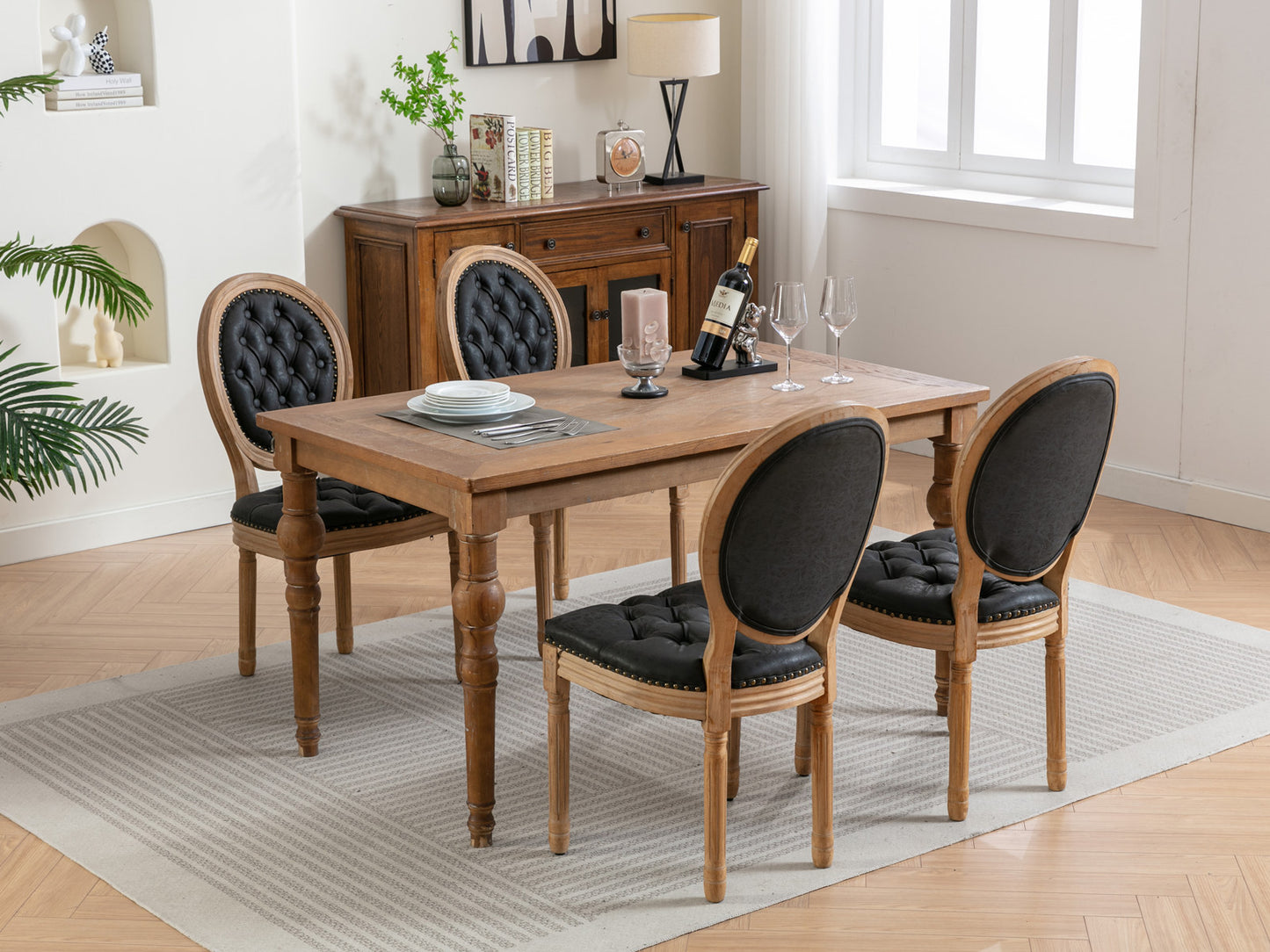 Jessamine French Style Solid Wood Frame Side Chairs in PU Leather Set of 2