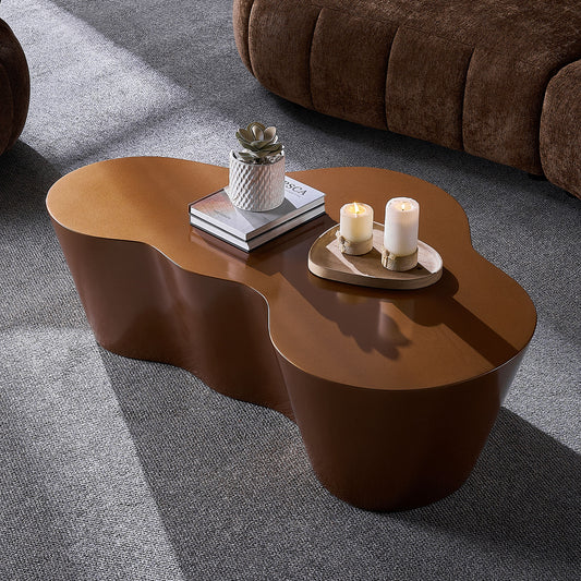50" Unique Shape Coffee Table Sturdy Fiberglass Tea Table - Brown - detail view 2